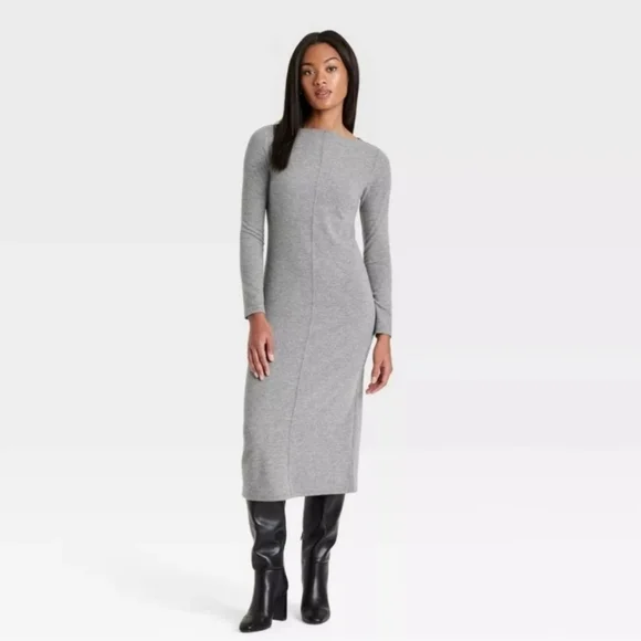 NWT/Long Sleeve Knit Midi Shift Dress - A New Day Gray- LARGE
